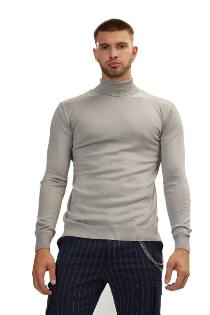 Men's Roll Neck Knit Sweater - Grey | Ron Tomson