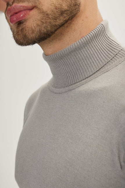 Men's Roll Neck Knit Sweater - Grey | Ron Tomson