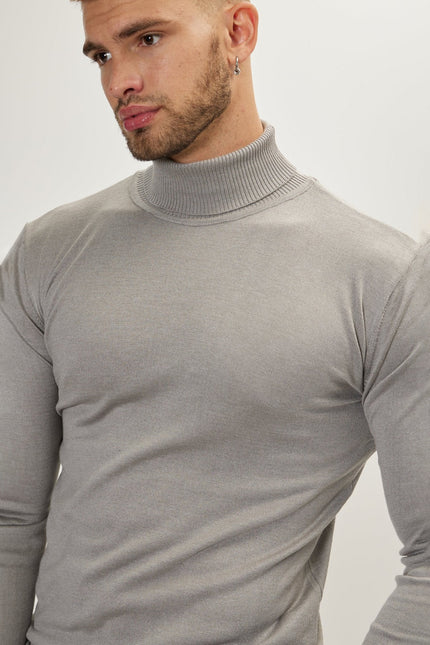 Men's Roll Neck Knit Sweater - Grey | Ron Tomson