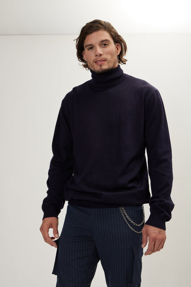Turtleneck Knit Sweater - Navy