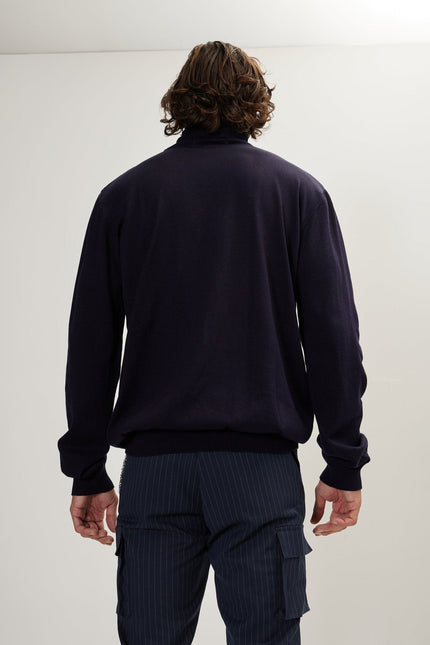 Men's Roll Neck Knit Sweater - Navy | Ron Tomson