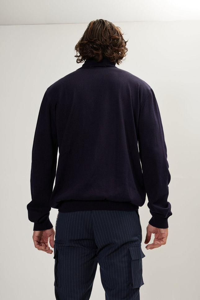Turtleneck Knit Sweater - Navy
