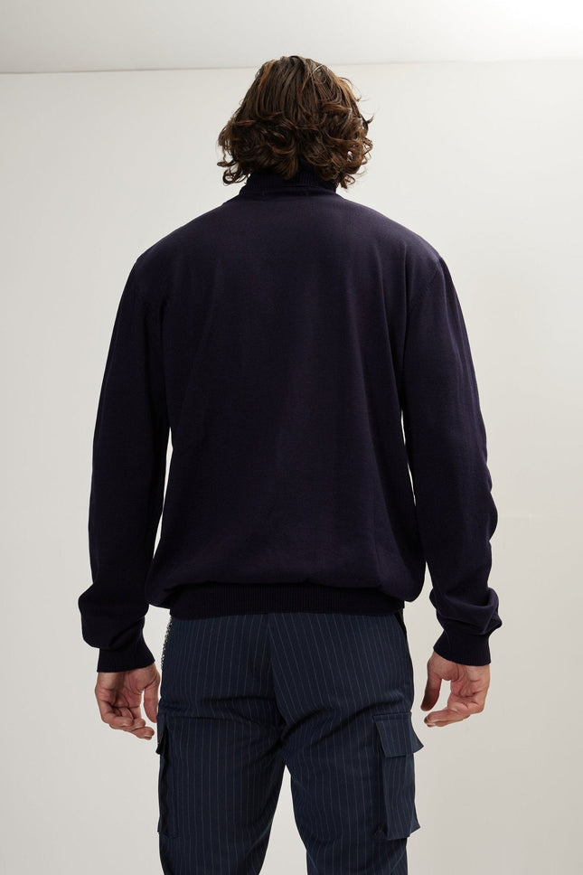 Men's Roll Neck Knit Sweater - Navy | Ron Tomson