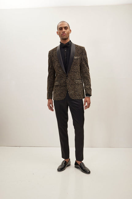 Men's Sacred Geometry Infinity Pattern Shawl Lapel Tuxedo Jacket - Black Gold | Ron Tomson