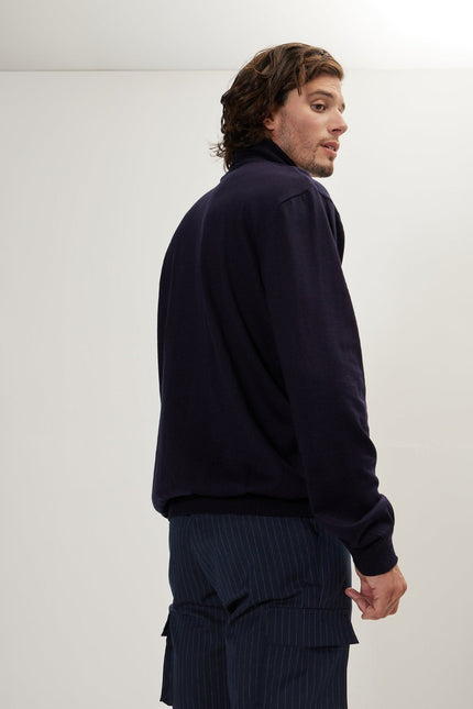 Men's Roll Neck Knit Sweater - Navy | Ron Tomson