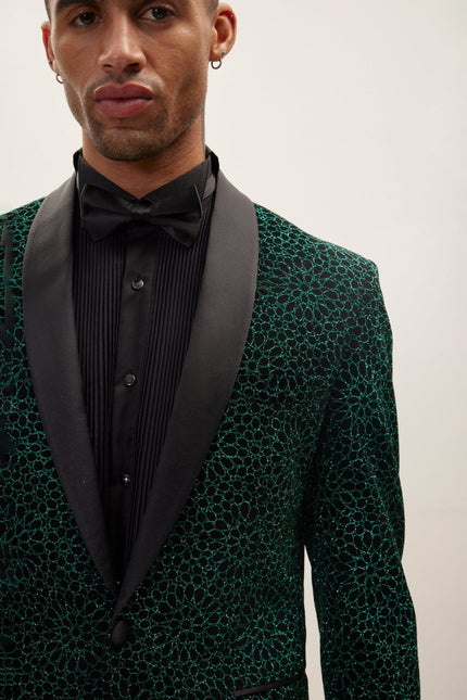 Men's Embellished Shawl Lapel Tuxedo Jacket - Black Green | Ron Tomson