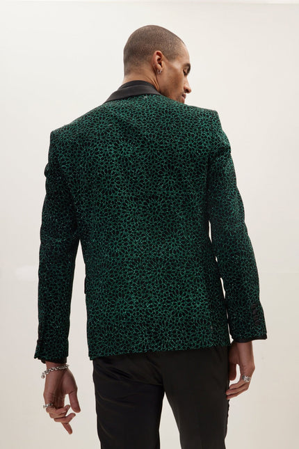 Men's Embellished Shawl Lapel Tuxedo Jacket - Black Green | Ron Tomson