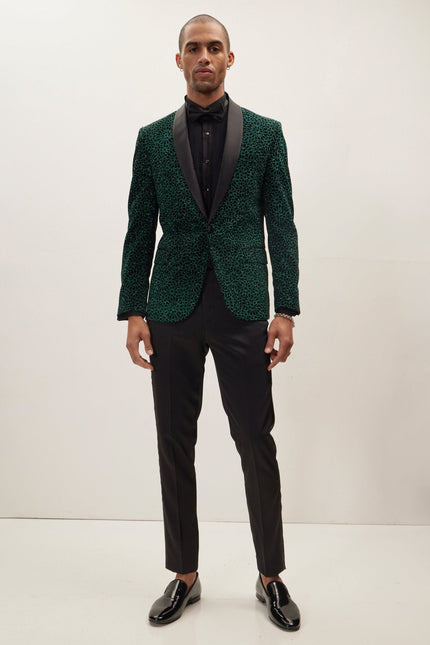 Men's Embellished Shawl Lapel Tuxedo Jacket - Black Green | Ron Tomson