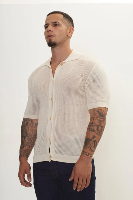 Men's Sheer Mesh Top - Beige | Ron Tomson