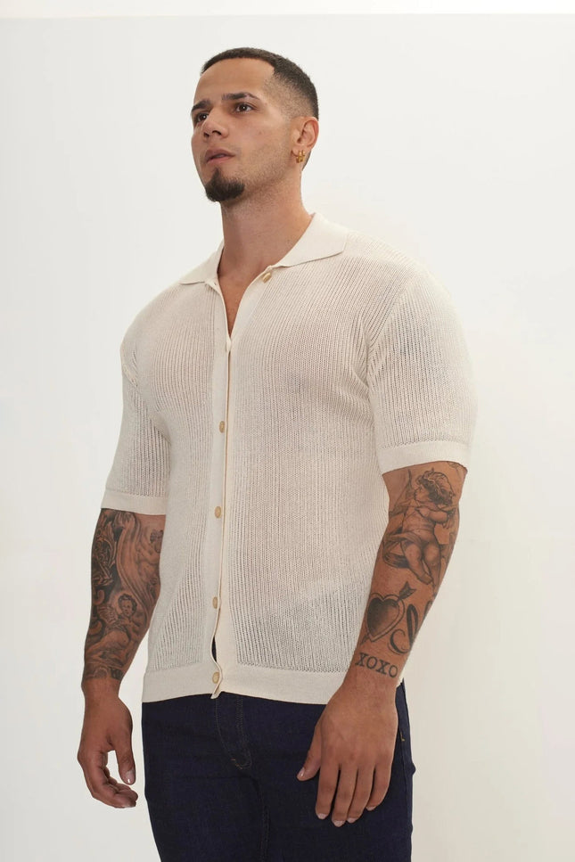 See-Through Mesh Shirt - Beige