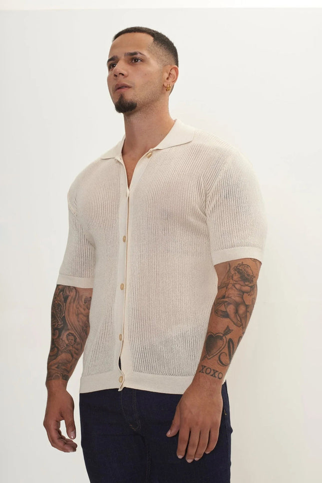 Men's Sheer Mesh Top - Beige | Ron Tomson