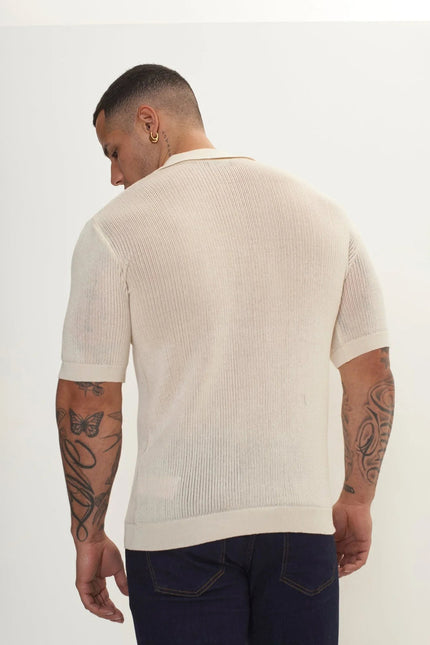 Men's Sheer Mesh Top - Beige | Ron Tomson