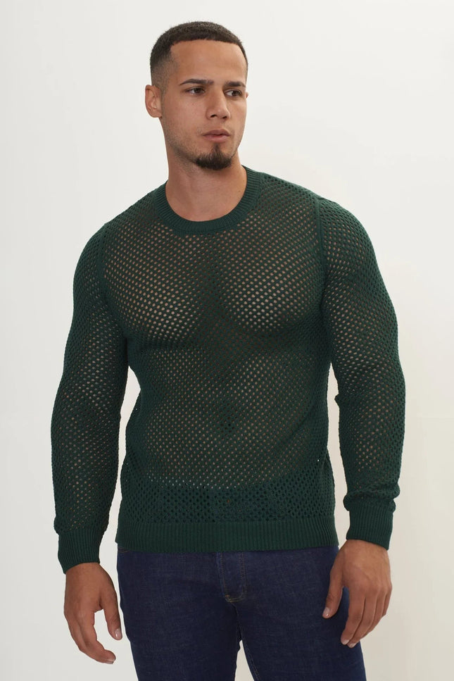 Fishnet Muscle Fit Top - Green