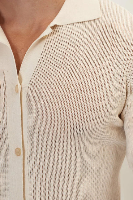 Men's Sheer Mesh Top - Beige | Ron Tomson