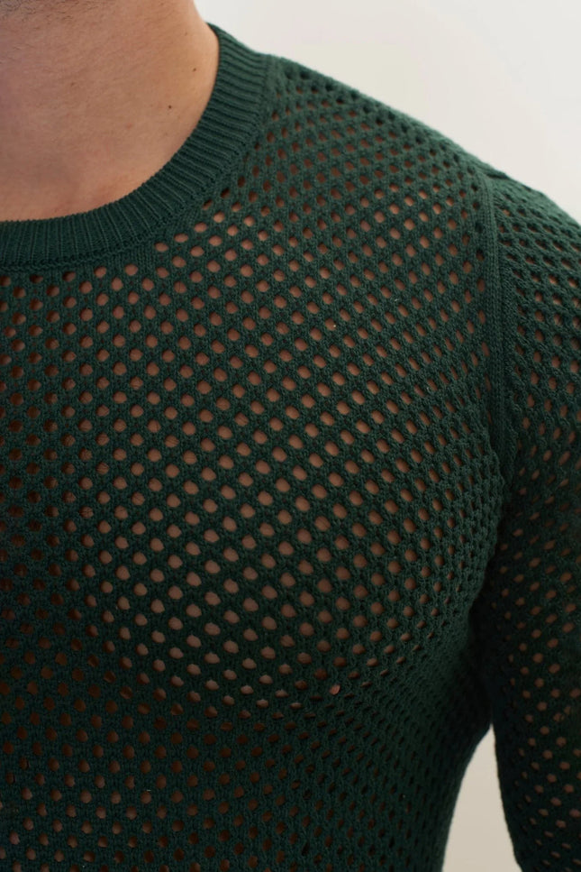 Fishnet Muscle Fit Top - Green