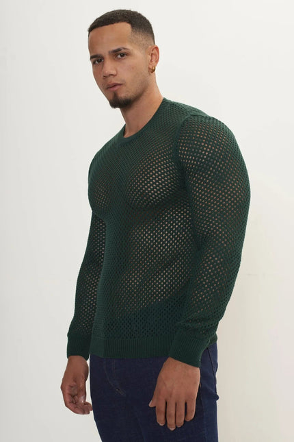 Men's Fishnet Muscle Fit Top - Green | Ron Tomson