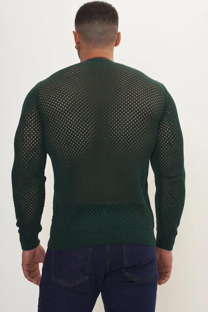 Men's Fishnet Muscle Fit Top - Green | Ron Tomson