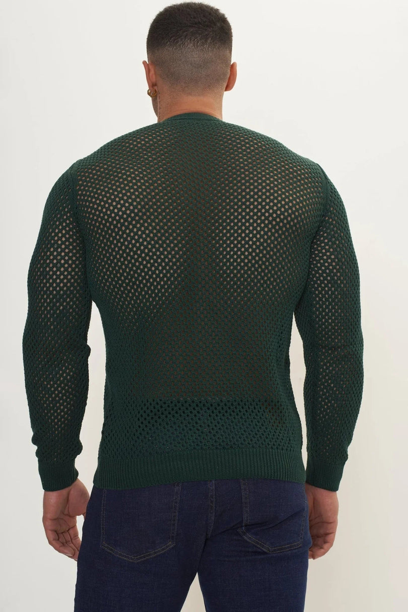 Men's Fishnet Muscle Fit Top - Green | Ron Tomson