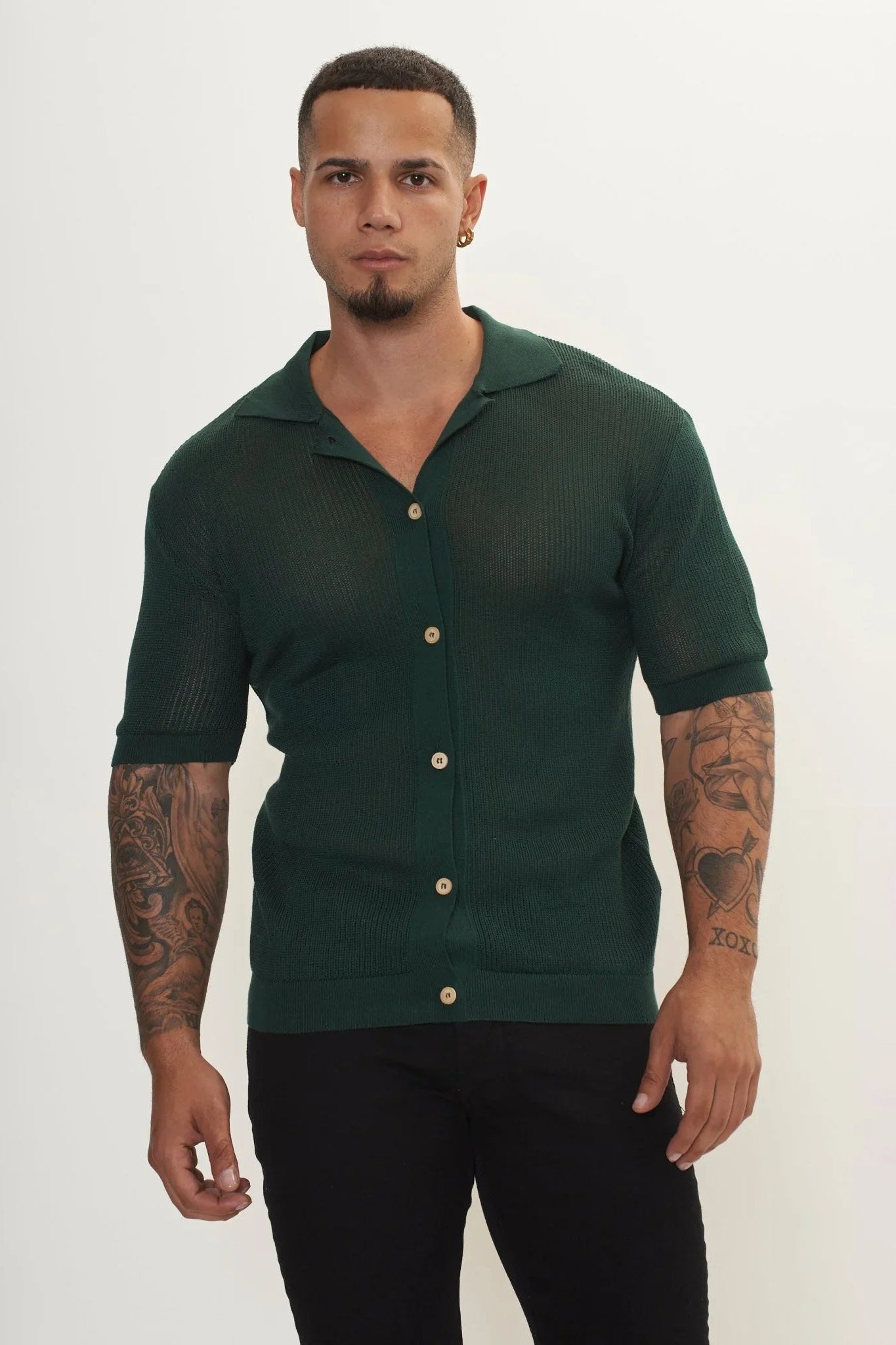 Men's See Through Button Down Mesh Top - Green