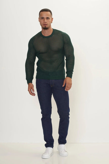 Men's Fishnet Muscle Fit Top - Green | Ron Tomson