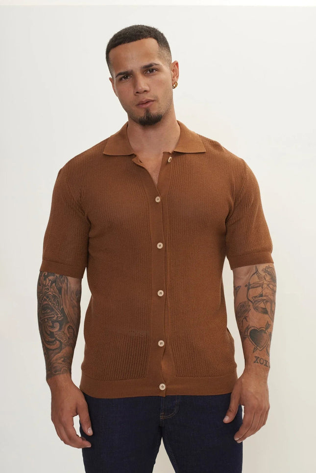 See Through Mesh Shirt - Light Brown