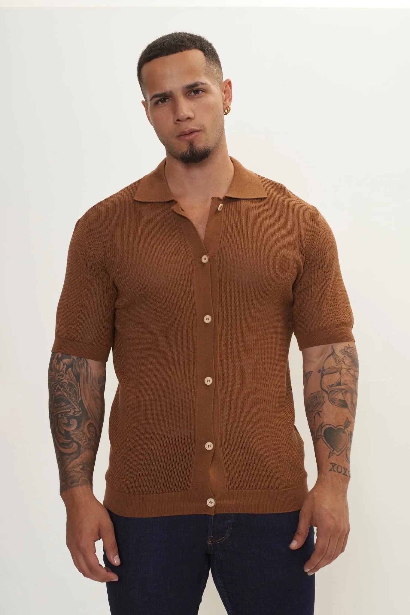 Men's See Through Mesh Shirt - Light Brown Men's See Through Mesh Shirt - Light Brown