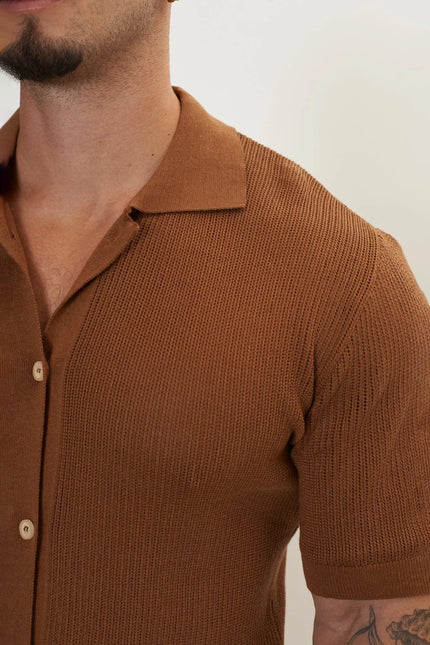 Men's Sheer Mesh Top - Light Brown | Ron Tomson