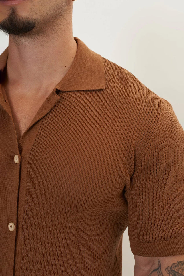 See Through Mesh Shirt - Light Brown