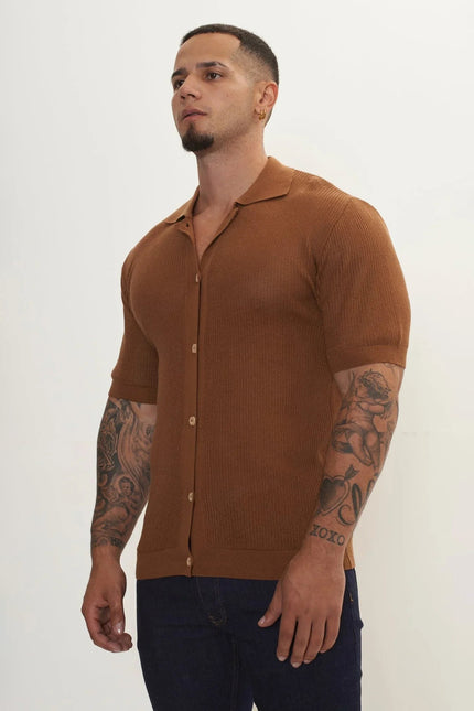 Men's Sheer Mesh Top - Light Brown | Ron Tomson