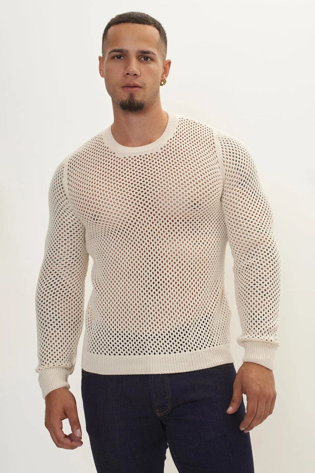 Fishnet Muscle-Fit Top - Beige