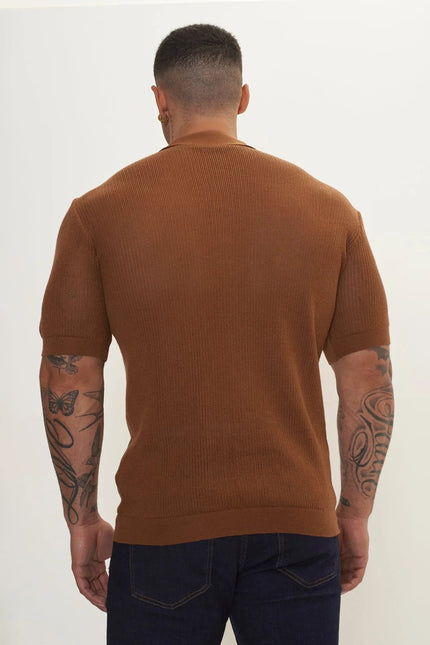 Men's Sheer Mesh Top - Light Brown | Ron Tomson