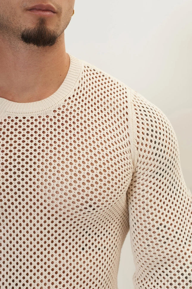 Fishnet Muscle-Fit Top - Beige