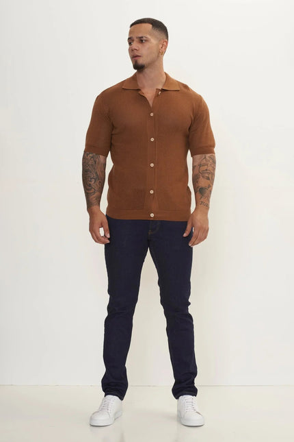 Men's Sheer Mesh Top - Light Brown | Ron Tomson