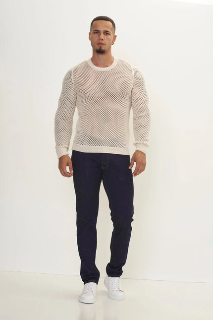Men's Fishnet Muscle-Fit Top - Beige | Ron Tomson