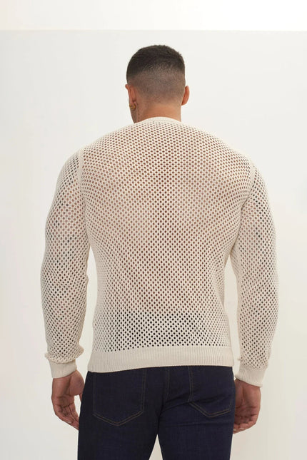 Men's Fishnet Muscle-Fit Top - Beige | Ron Tomson