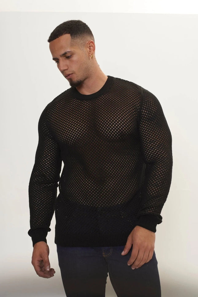 Fishnet Muscle Fit Top - Black