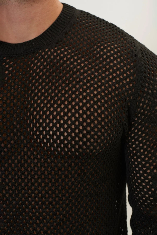 Fishnet Muscle Fit Top - Black
