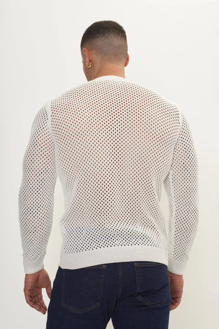 Men's Fishnet Crew-Neck Top - Off-White | Ron Tomson