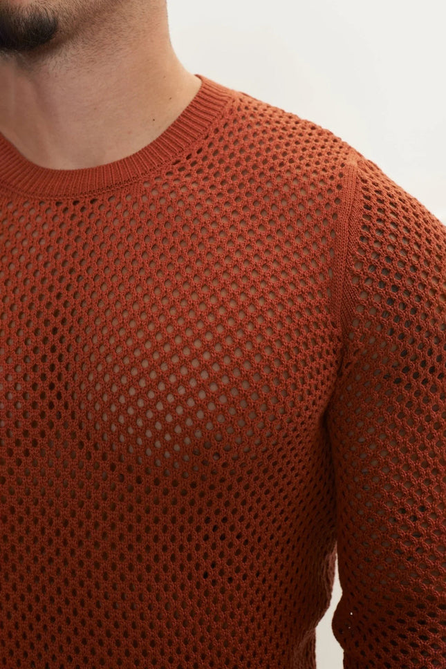 Men's Fishnet Crew-Neck Top - Tile | Ron Tomson