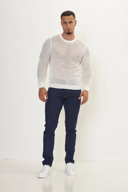 Men's Fishnet Crew-Neck Top - Off-White | Ron Tomson