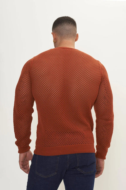 Men's Fishnet Crew-Neck Top - Tile | Ron Tomson