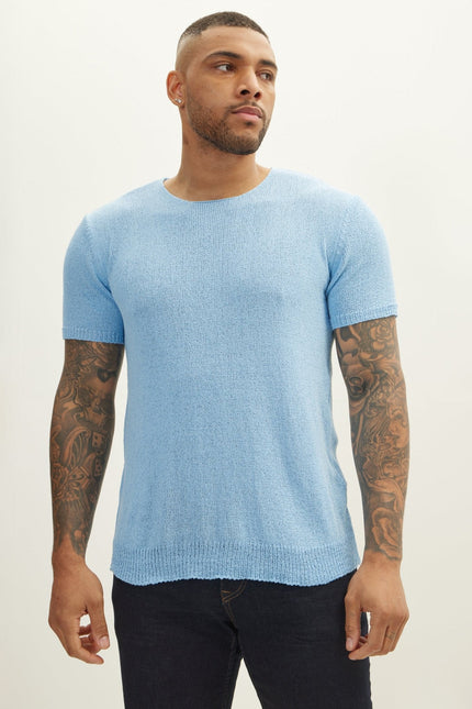 Men's Short-Sleeve Sweater - Blue | Ron Tomson