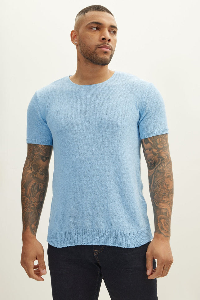 Men's Short-Sleeve Sweater - Blue | Ron Tomson