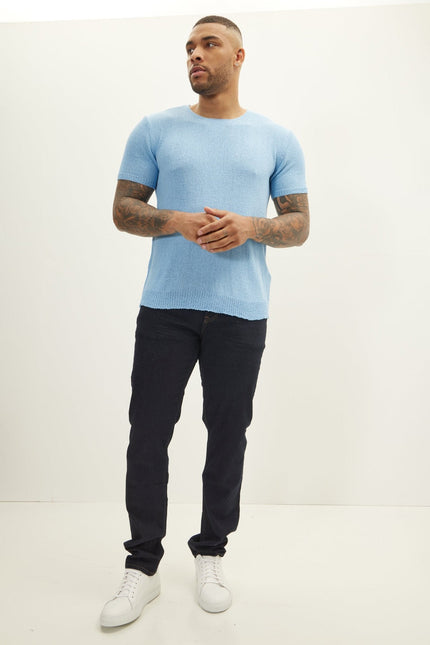 Men's Short-Sleeve Sweater - Blue | Ron Tomson