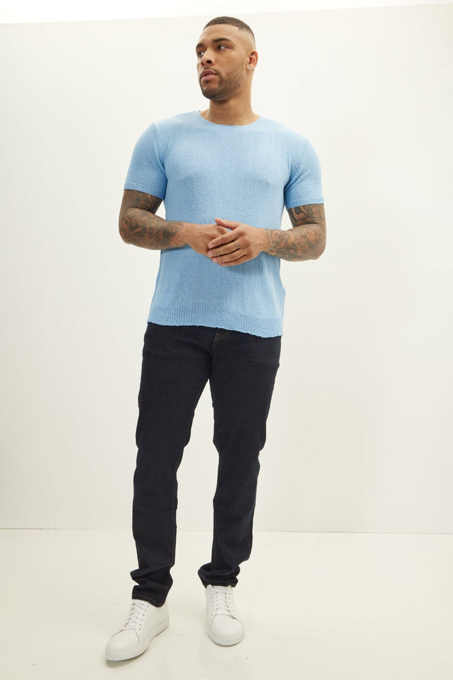 Men's Short-Sleeve Sweater - Blue | Ron Tomson