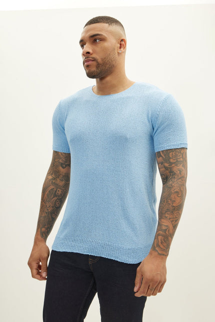 Men's Short-Sleeve Sweater - Blue | Ron Tomson