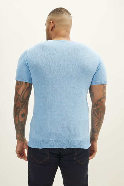 Men's Short-Sleeve Sweater - Blue | Ron Tomson