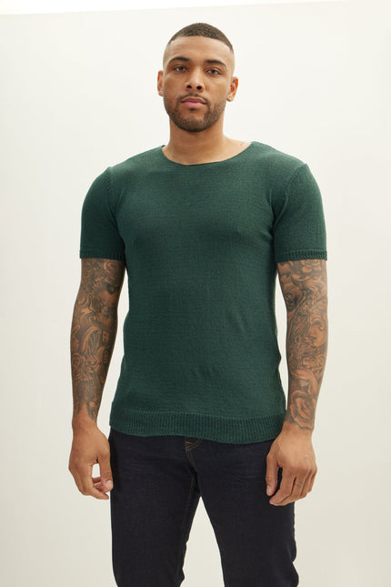 Men's Short-Sleeve Sweater - Dark Green | Ron Tomson