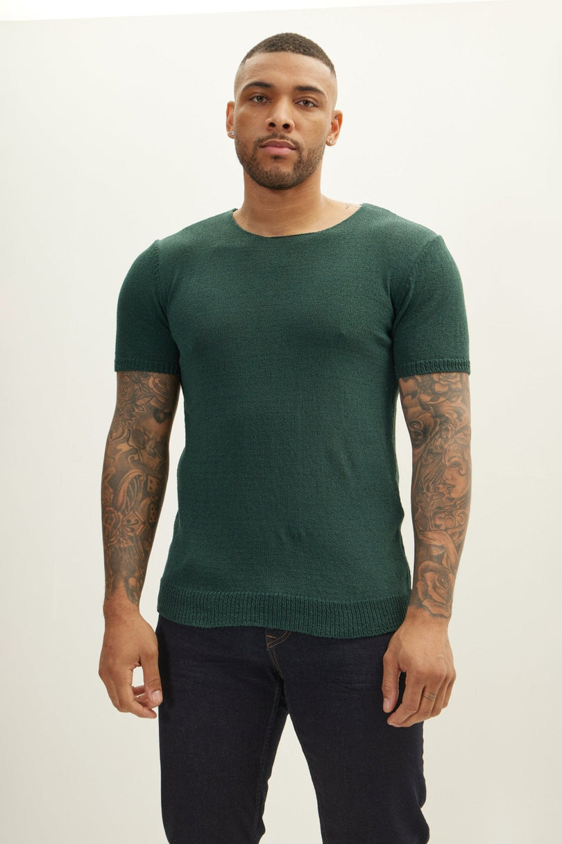 Men's Short-Sleeve Sweater - Dark Green | Ron Tomson