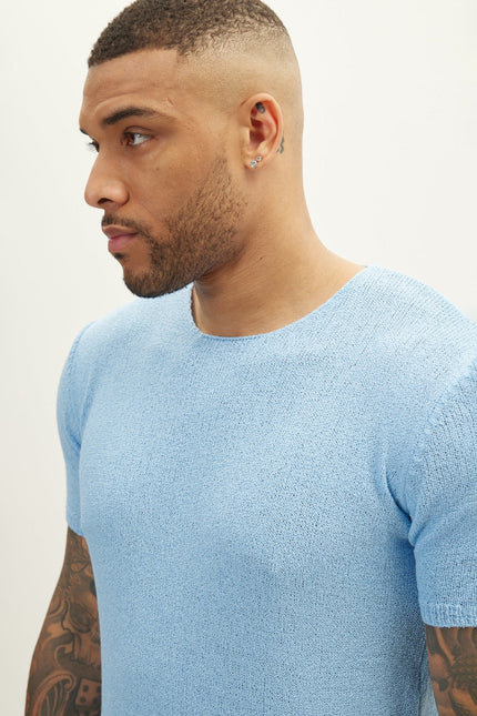 Men's Short-Sleeve Sweater - Blue | Ron Tomson